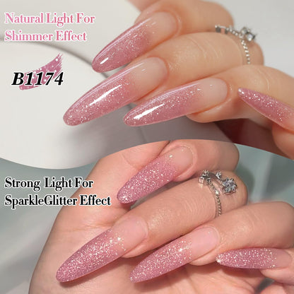 Soft Pink Glitter Gel Nail Polish – Shimmer Reflective Soak-Off UV/LED Gel Color, 15 ml