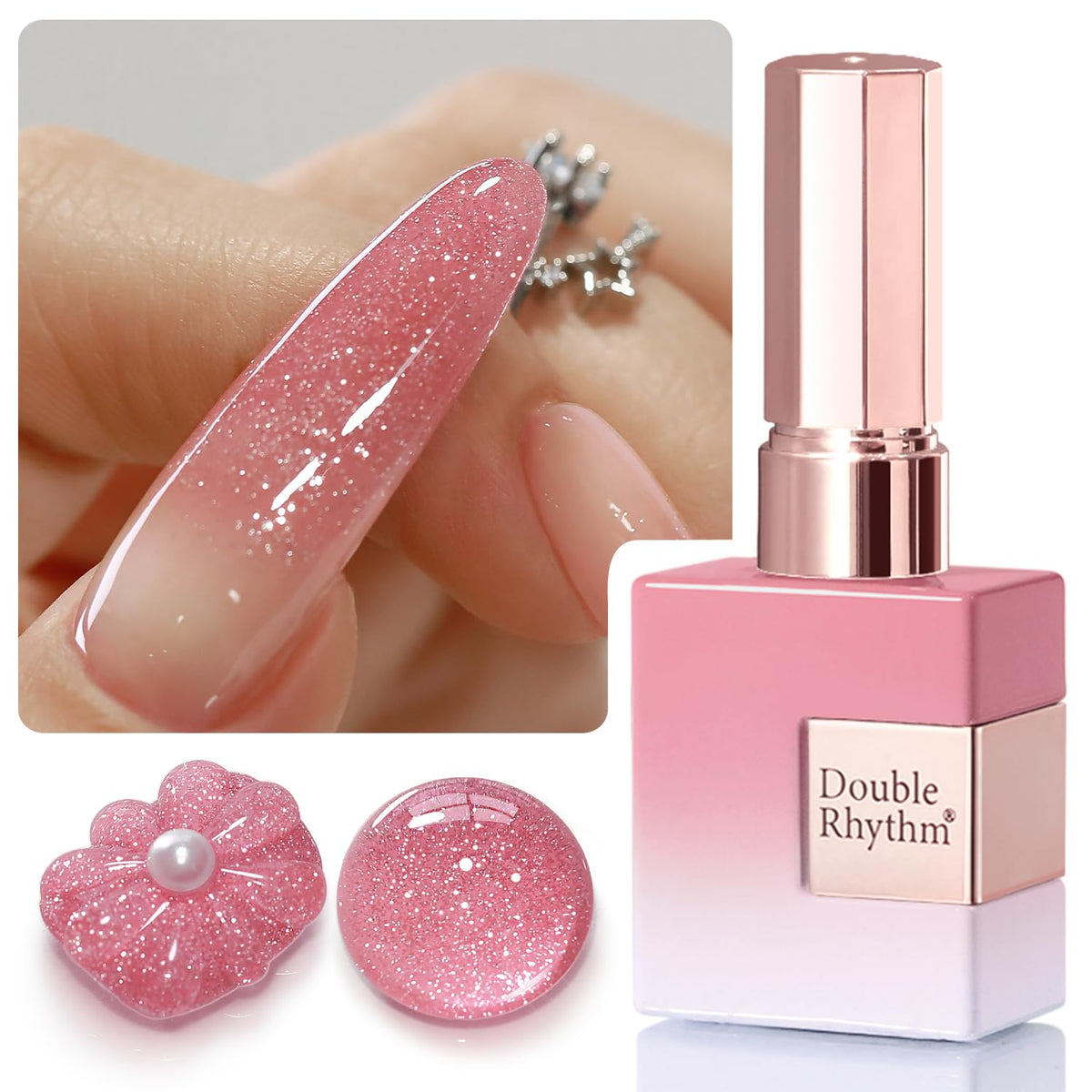 Light Pink Glitter Gel Nail Polish – Shimmer Reflective Soak-Off UV/LED Gel Color, 15 ml