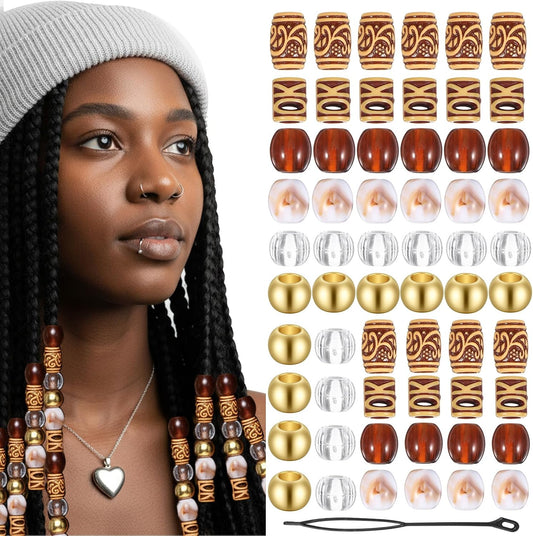 Wooden Hair Beads – 60 Pieces, Decorative Braid and Dreadlock Beads