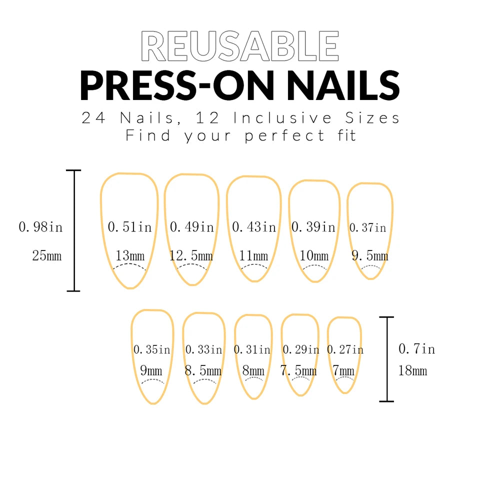 Stiletto Press-On Nails Set – 24 Pcs, Full Cover Designs