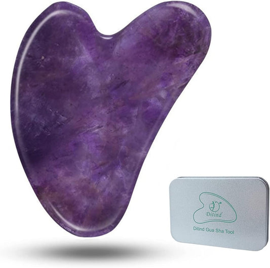 Amethyst Gua Sha Facial Massage Stone – Heart-Shaped Face Sculpting Tool with Storage Box