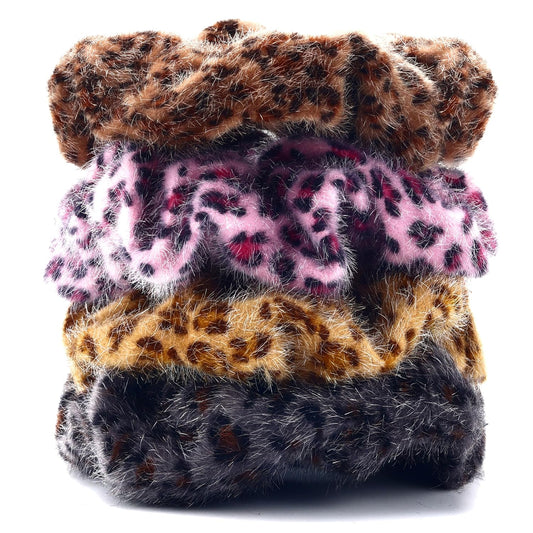 Leopard Print Velvet Scrunchies – 4 Pack, Brown and Pink