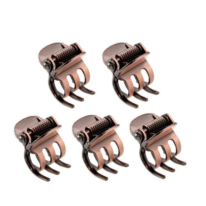 Mini Metal Hair Claw Clips – 5 Pcs, Bronze Side Bang Clips for Women