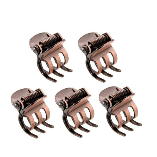 Mini Metal Hair Claw Clips – 5 Pcs, Bronze Side Bang Clips for Women